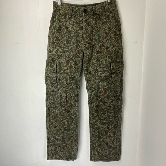 Zara olive paisley cargo denim pants! Sz XL / NWOT - Picture 2 of 2
